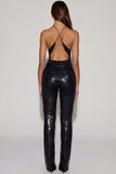 Faux Croc Leather Straight Leg Trousers in Black