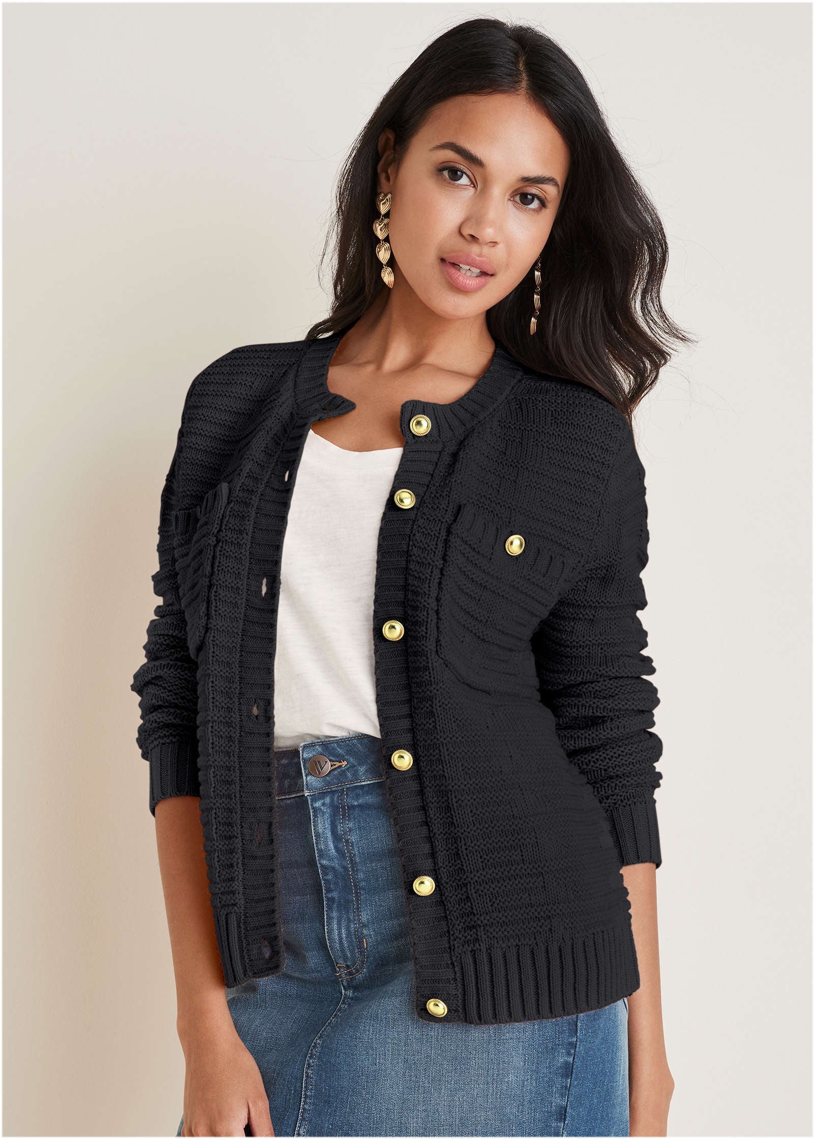 Button Detail Cardigan Jet Black