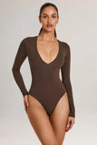 Modal Plunge Long Sleeve Bodysuit in Chocolate Brown