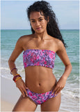 Smocked Bandeau Bikini Top Ditsy Pink Purple