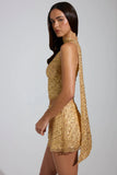 Embellished Asymmetric Scarf Detail Top in Gold
