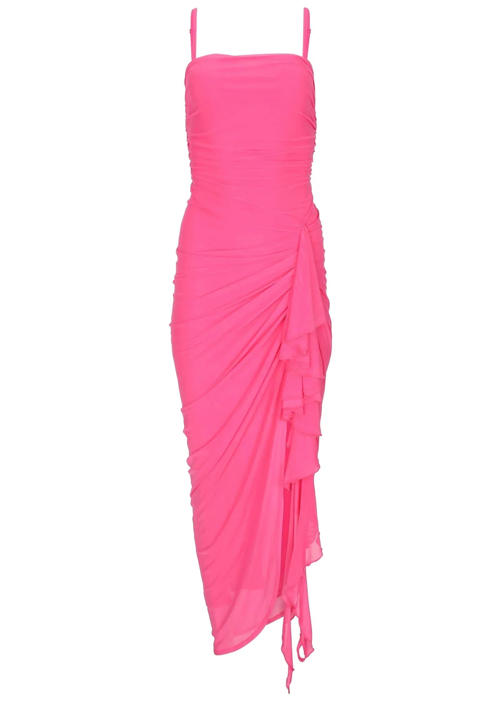 Side Ruffle Mesh Maxi Pink