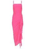 Side Ruffle Mesh Maxi Pink