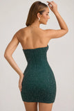 Embellished Strapless Cowl Neck Mini Dress in Emerald Green