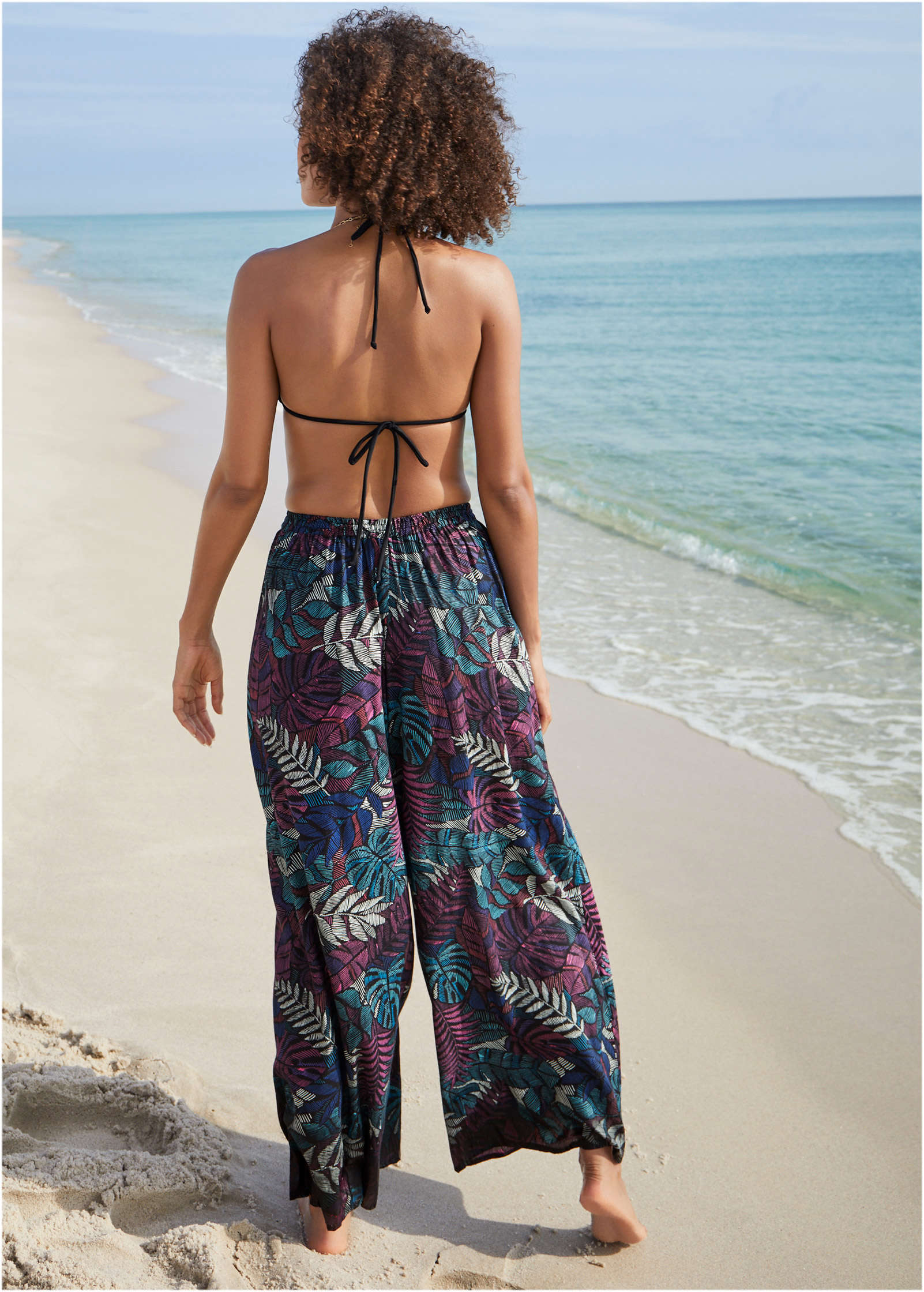 Palazzo Cover Up Pant Tropical Leaves
