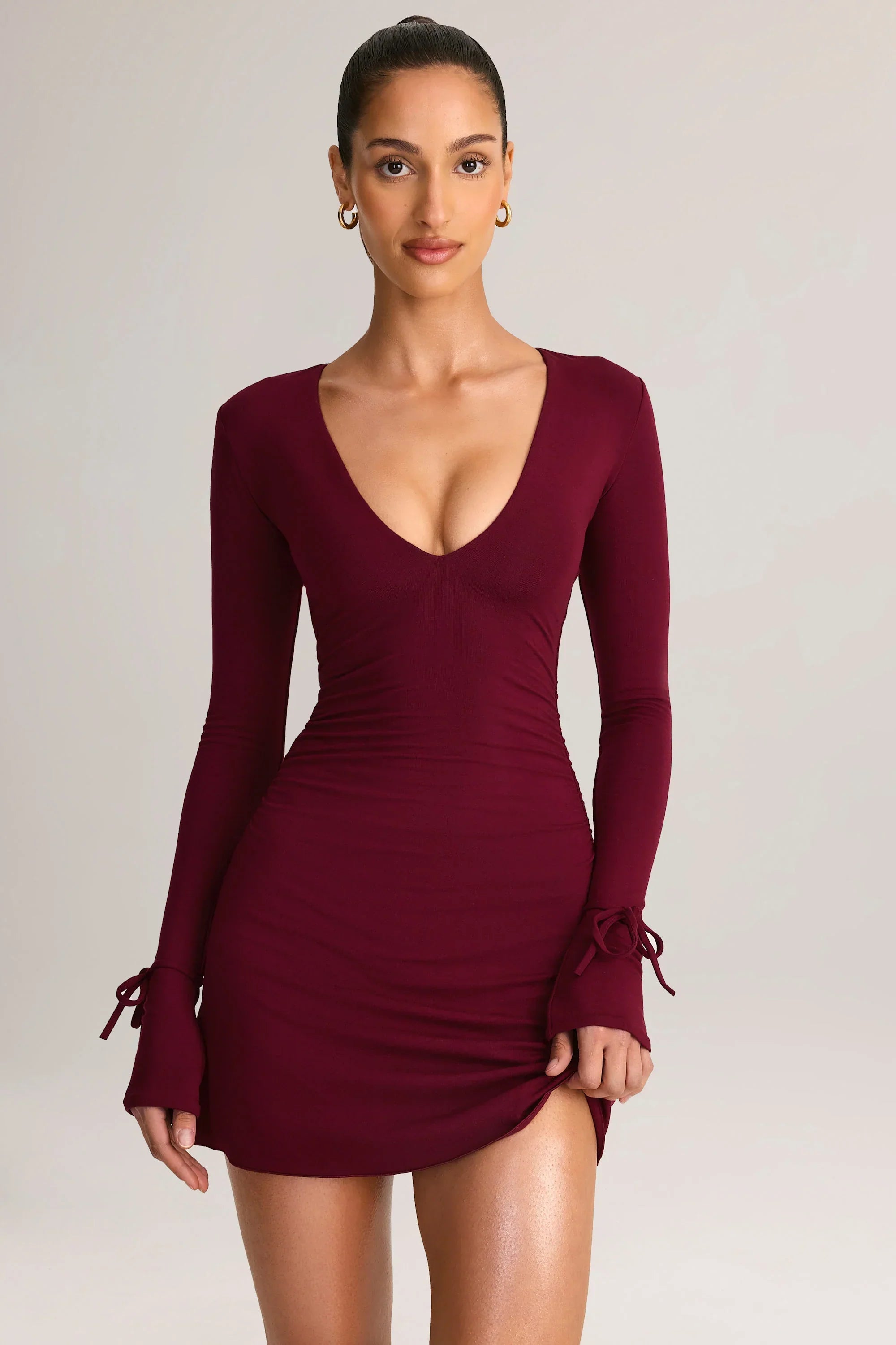 Modal Long Sleeve Mini Dress in Wine
