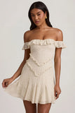 Off Shoulder Lace A Line Mini Dress in Ivory