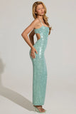 Embellished Cowl Neck Maxi Dress in Aqua Blue