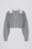 Soft Knit Layered Collar Cropped Jumper in Grey