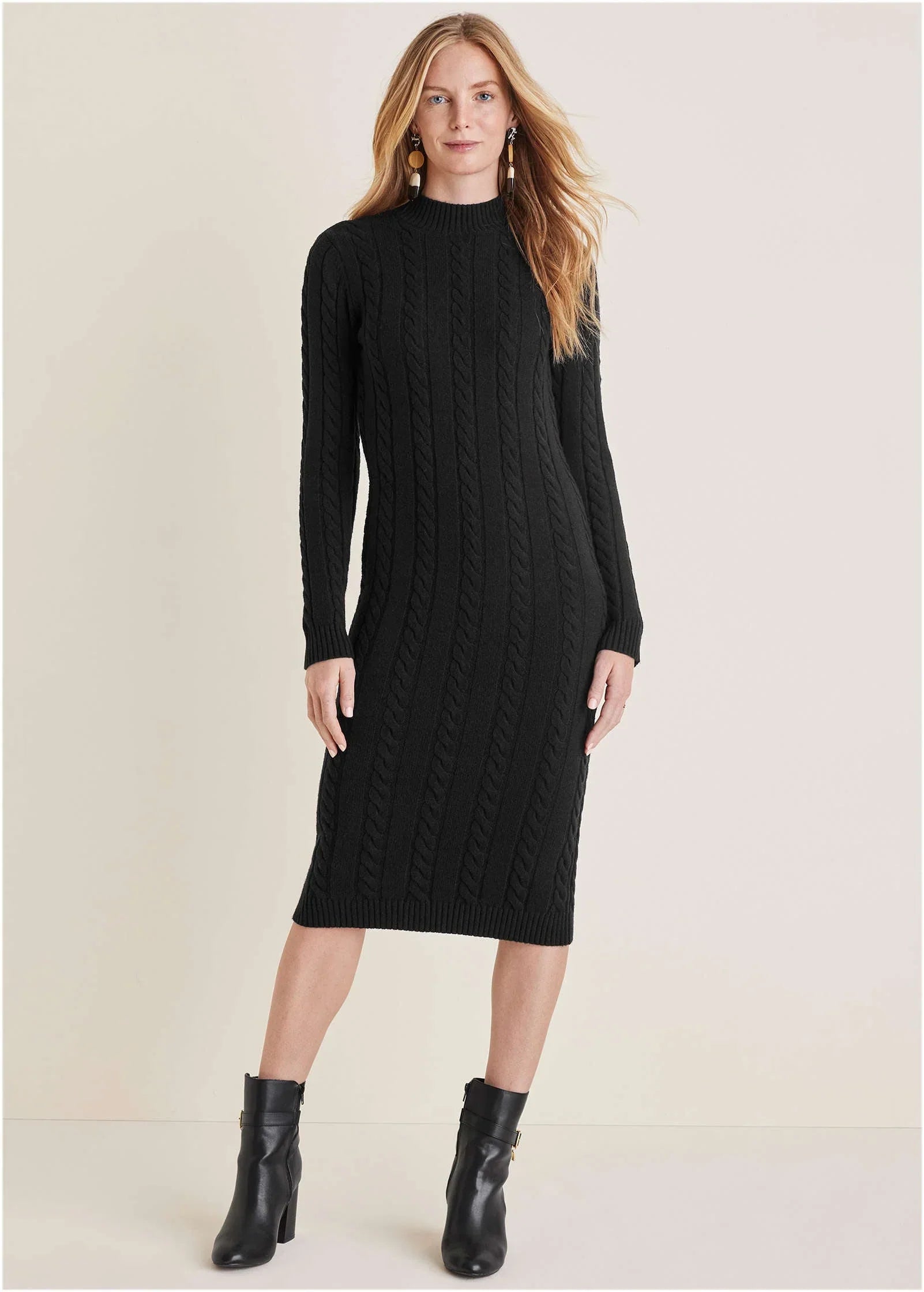 Mockneck Midi Sweater Dress Jet Black