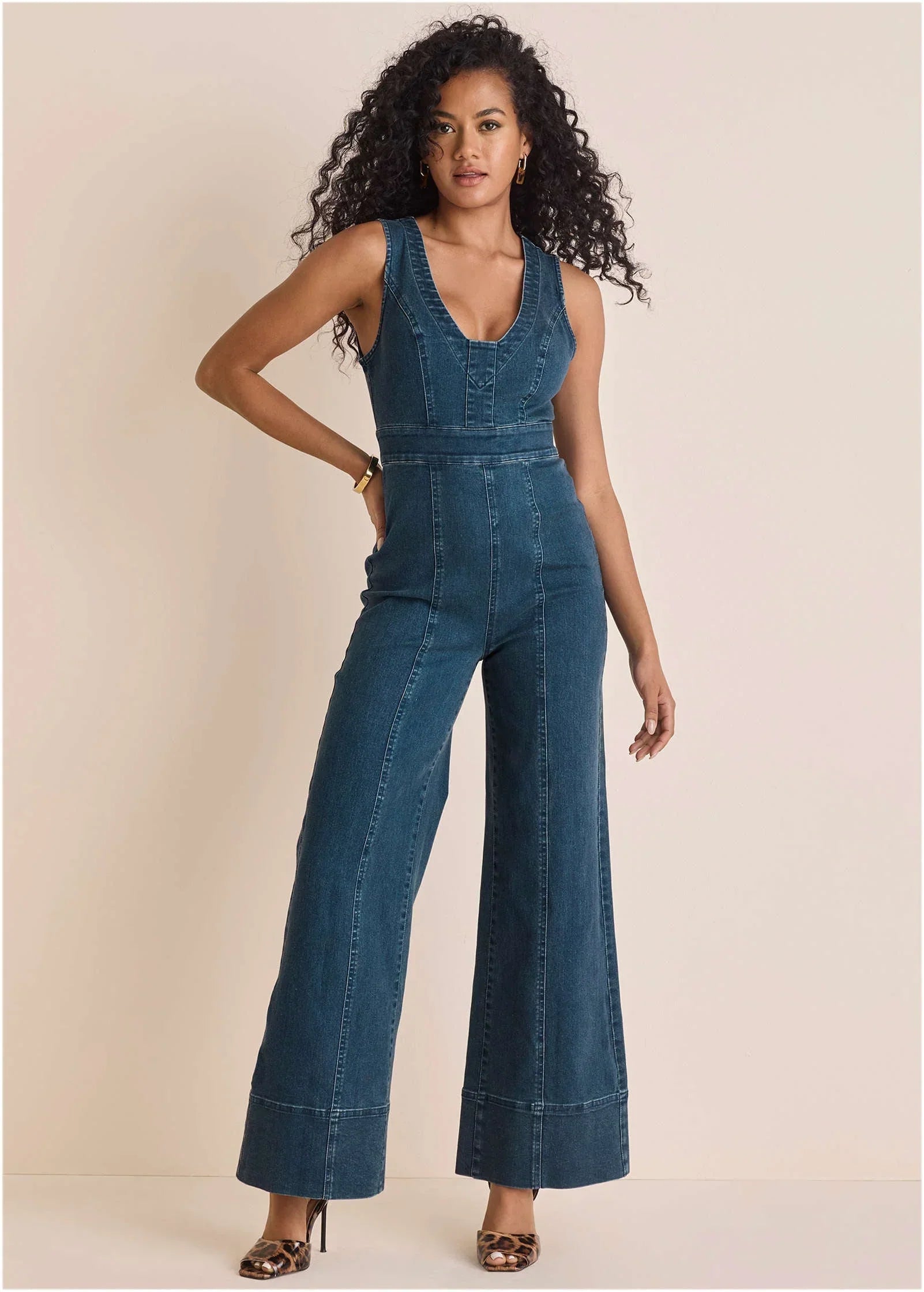 Stretch Denim Jumpsuit Medium Wash
