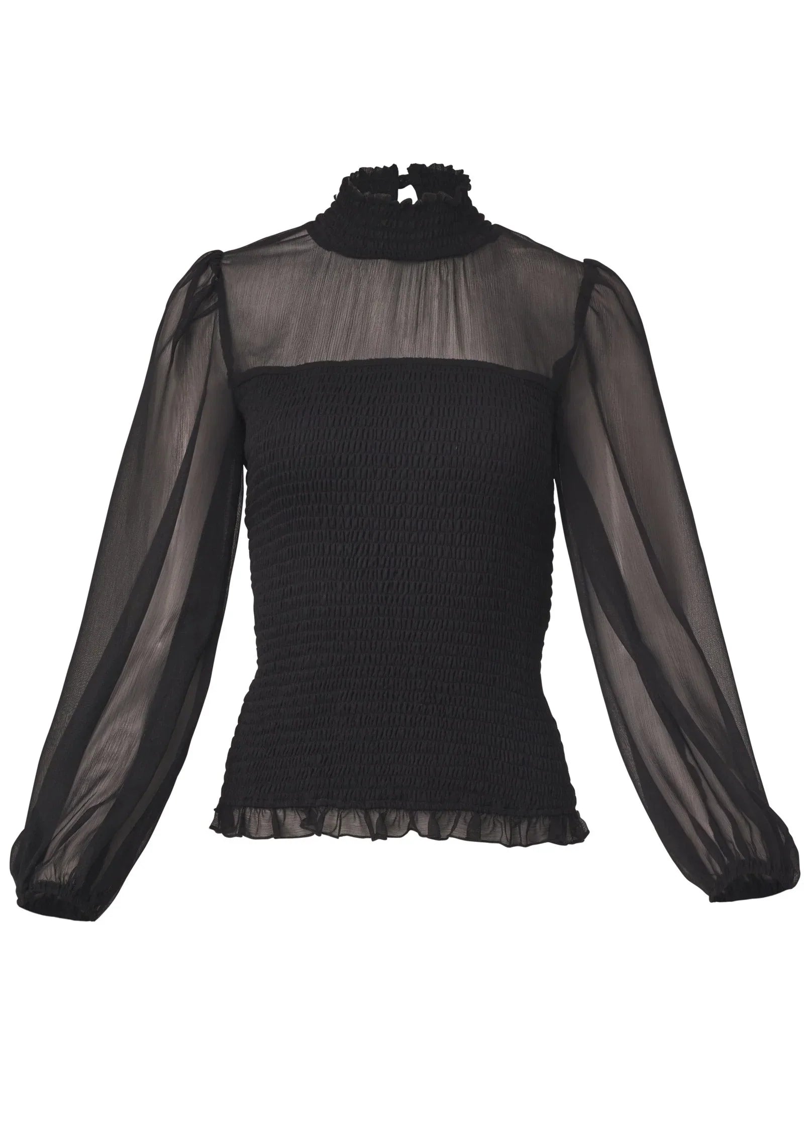 Sheer Smocked Top Jet Black