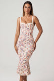 Layered Bra Detail Fishtail Midaxi Dress in Primrose Floral Print