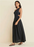 Linen Cutout Maxi Dress Jet Black