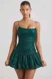 Embellished Bubble Hem Mini Dress in Teal Green