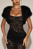 Faux Fur Short Sleeve Bolero in Black