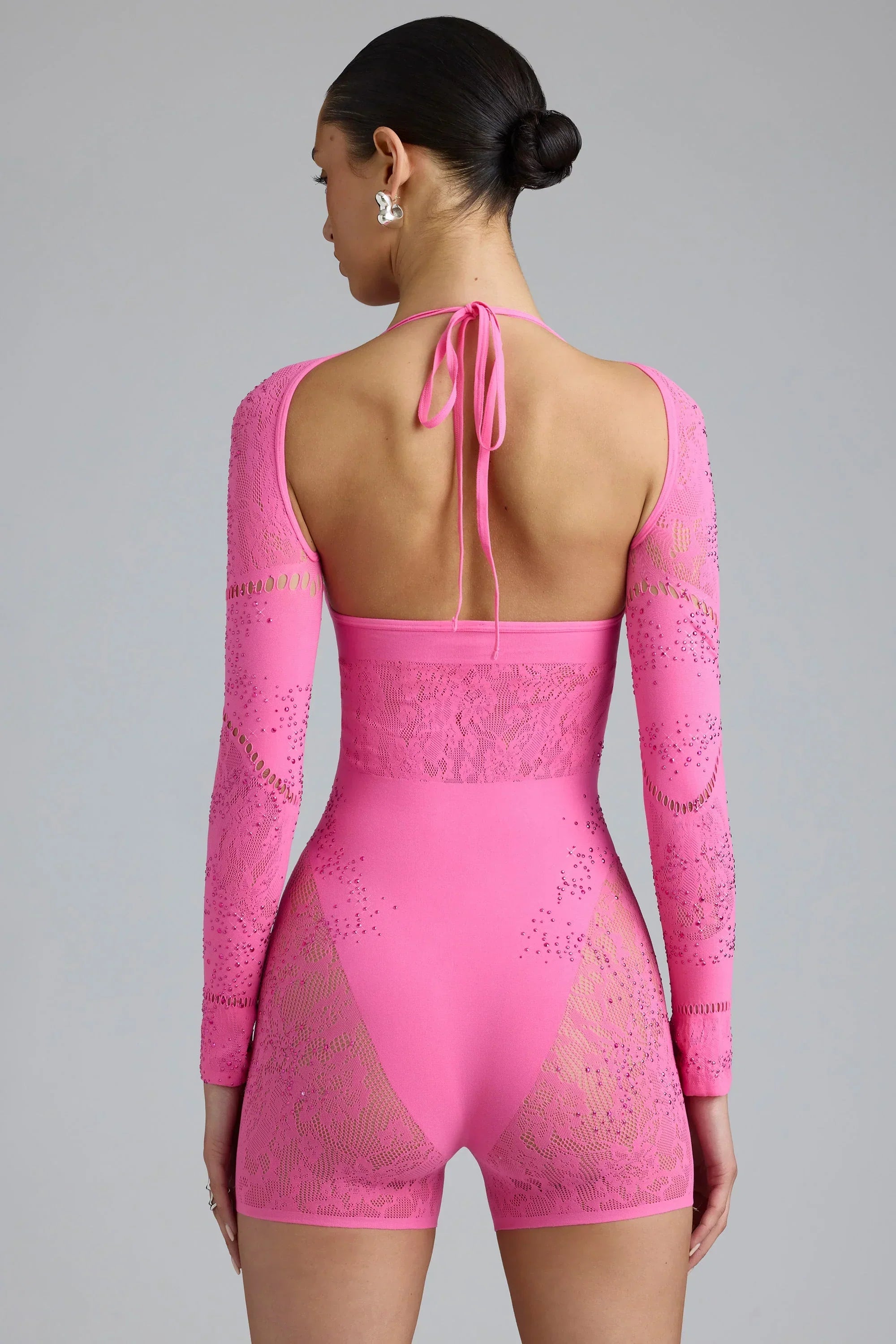 Embellished Cut Out Unitard in Bubblegum Pink