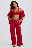 Soft Cotton Jersey Mid Rise Wide Leg Joggers in Hot Red