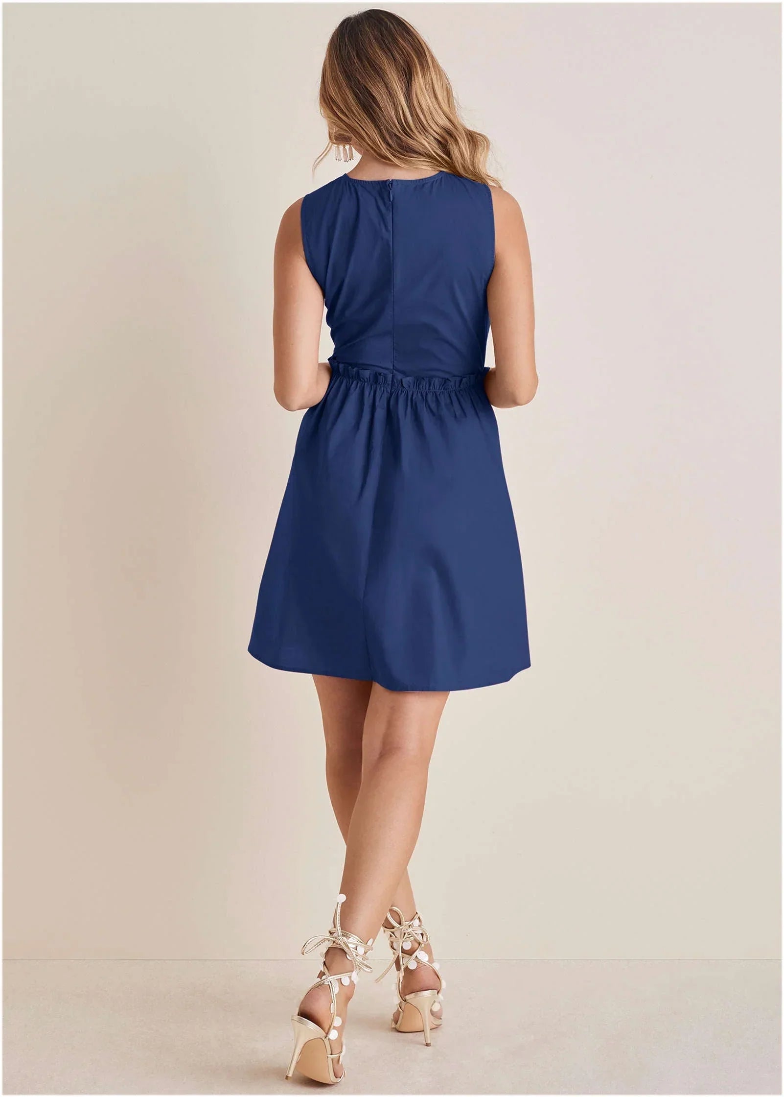 Ruched Sleeveless Mini Dark Blue