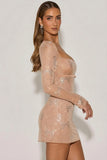 Embellished Sweetheart A Line Mini Dress in Almond