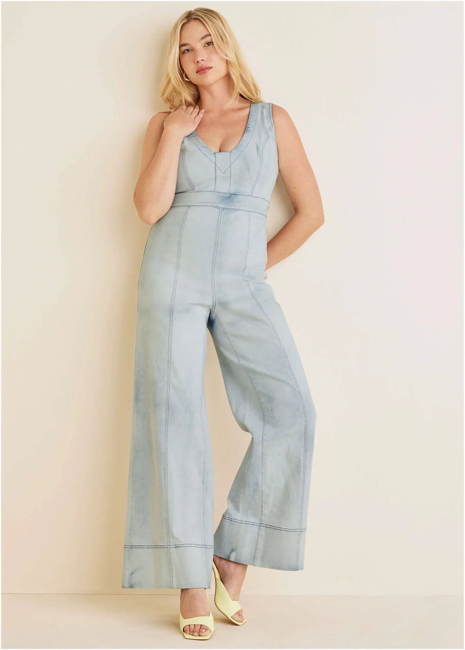 Stretch Denim Jumpsuit Light Wash