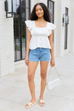 Lois White Gauze Flutter Sleeve Top