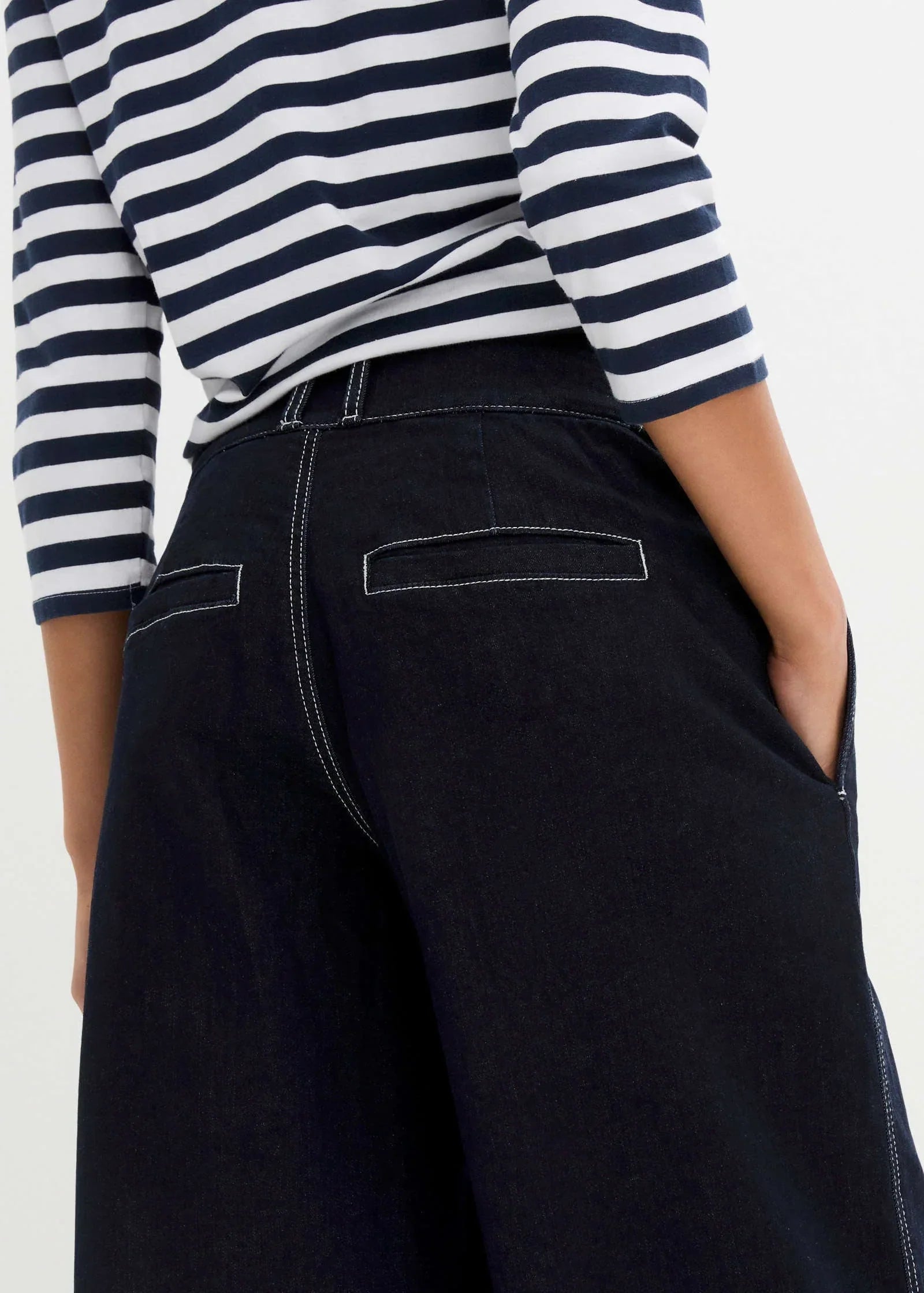 Boat Neck Striped Top White Navy Stripe