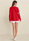 French Terry V Neck Top Red