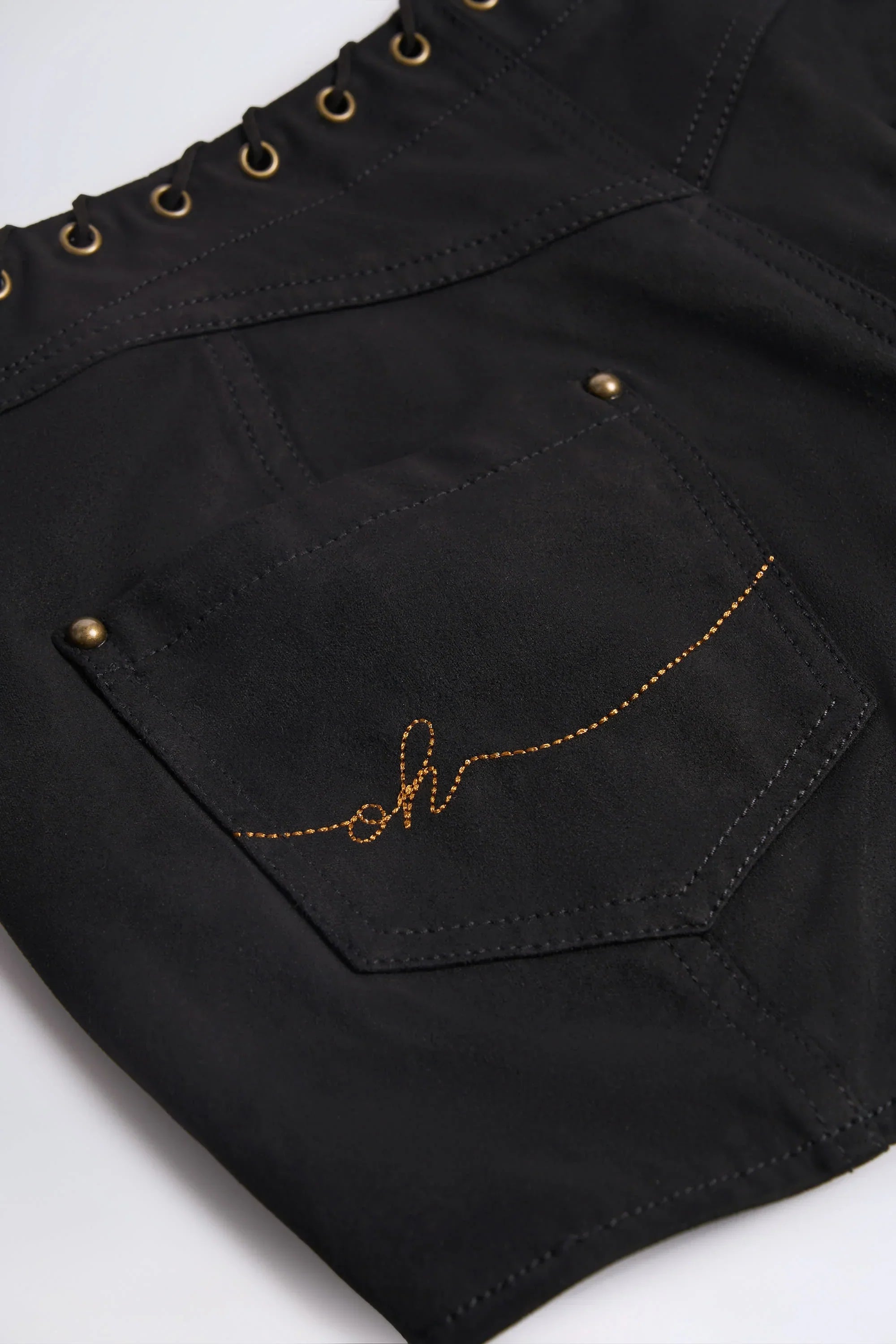 Lace Up Mid Rise Shorts in Black