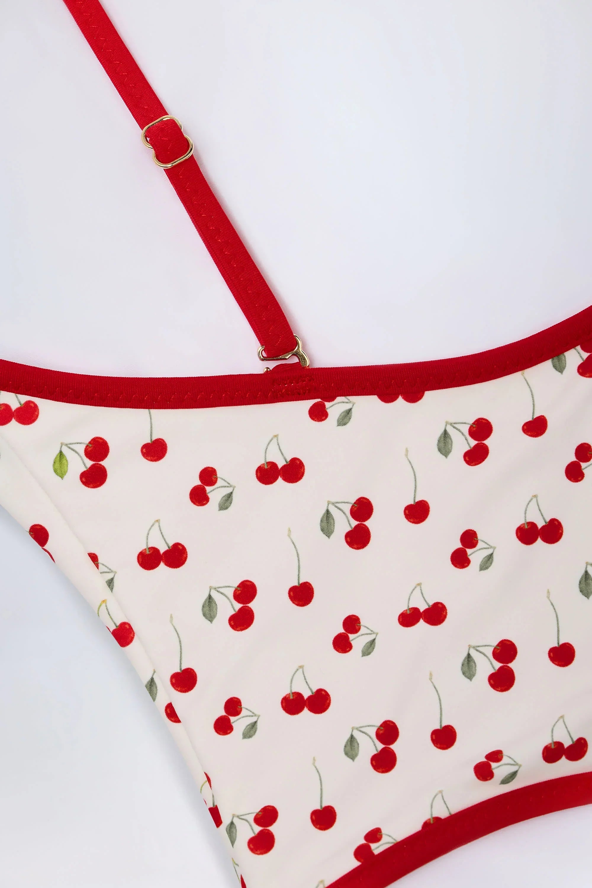 Charm Detail Cross Back Swimsuit in Cherry Print