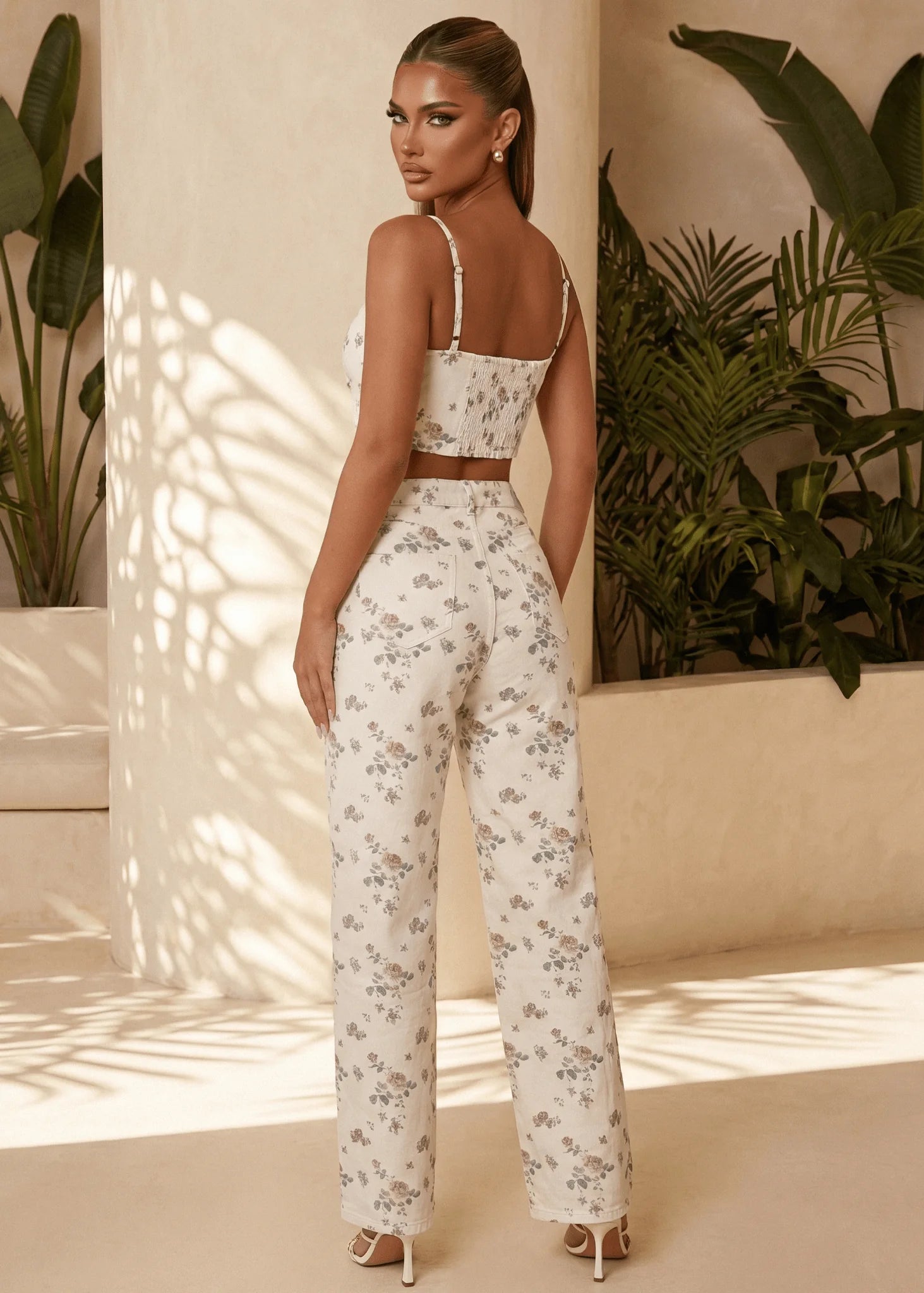 Forever Flirty Floral Denim Jeans White