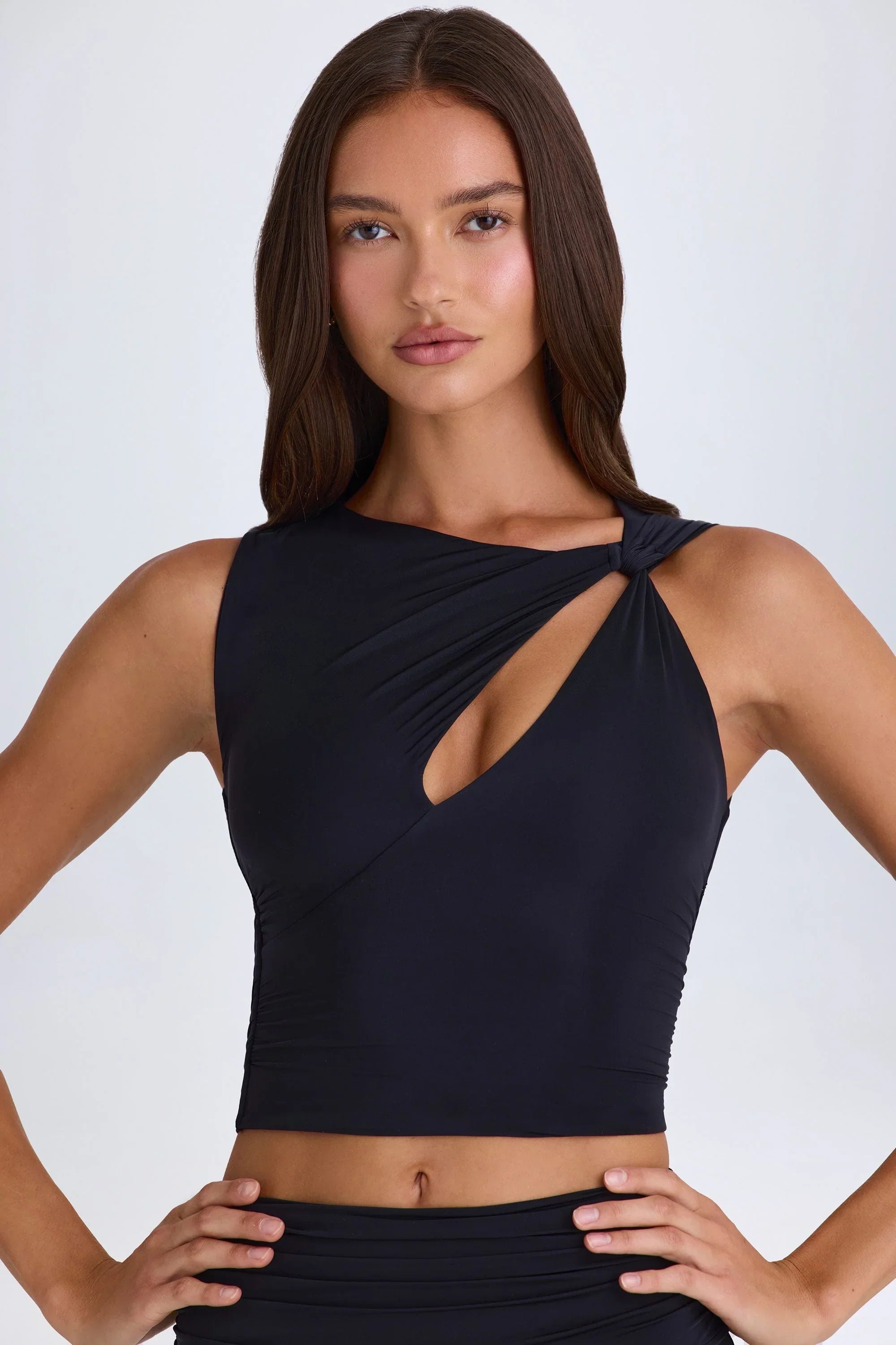 Twisted Cut Out Tank Top in Black