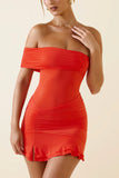 Asymmetric Ruched One Shoulder Mini Dress in Scarlet