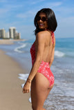 Golden Summer Bandana Red Halter Neck One Piece Swimsuit