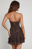 Embellished Halterneck A line Mini Dress in Snake Hotfix
