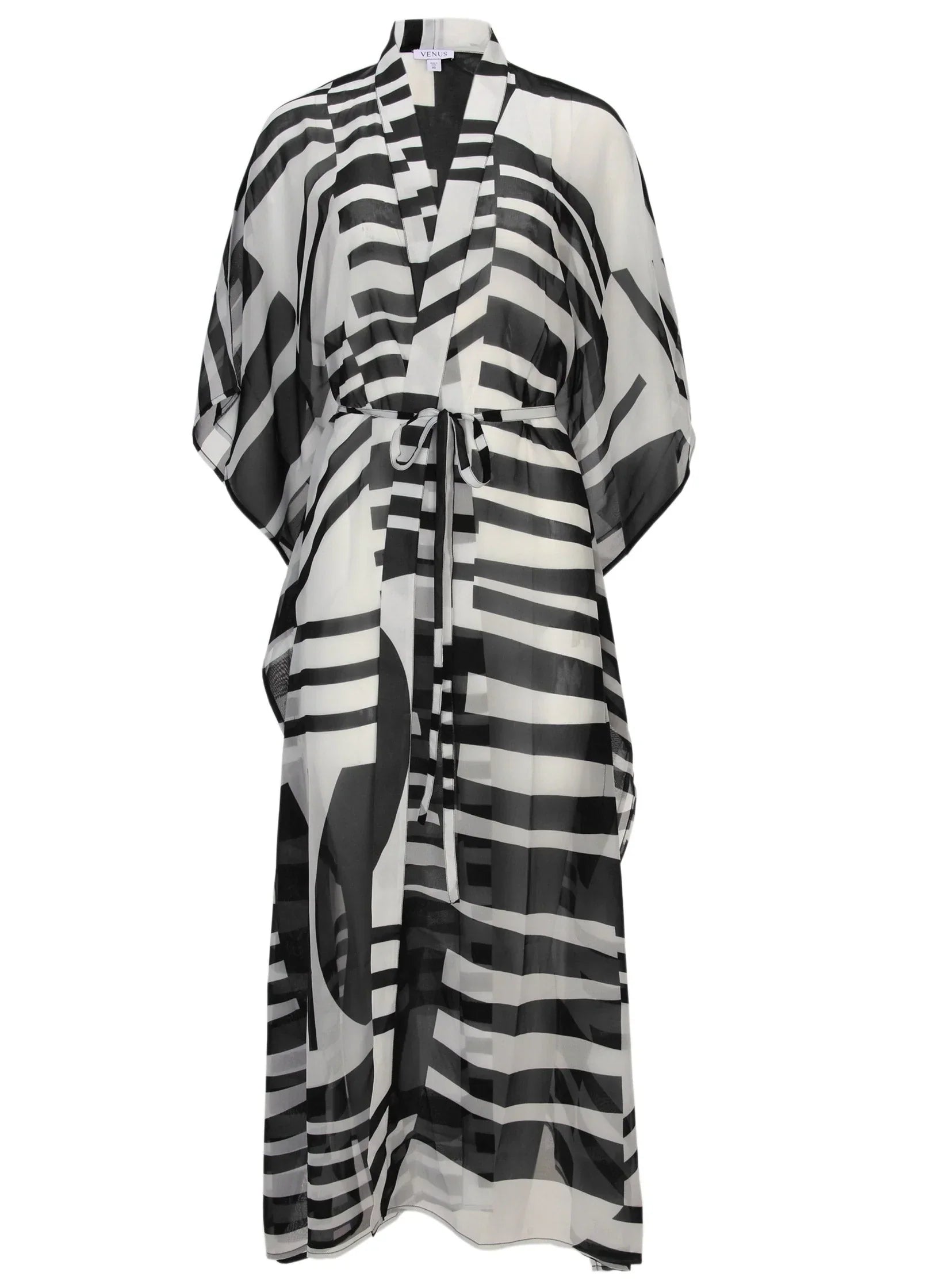 Front Tie Kimono Cover Up Modern Abstract
