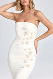 Draped Floral Appliqué Maxi Dress in Ivory