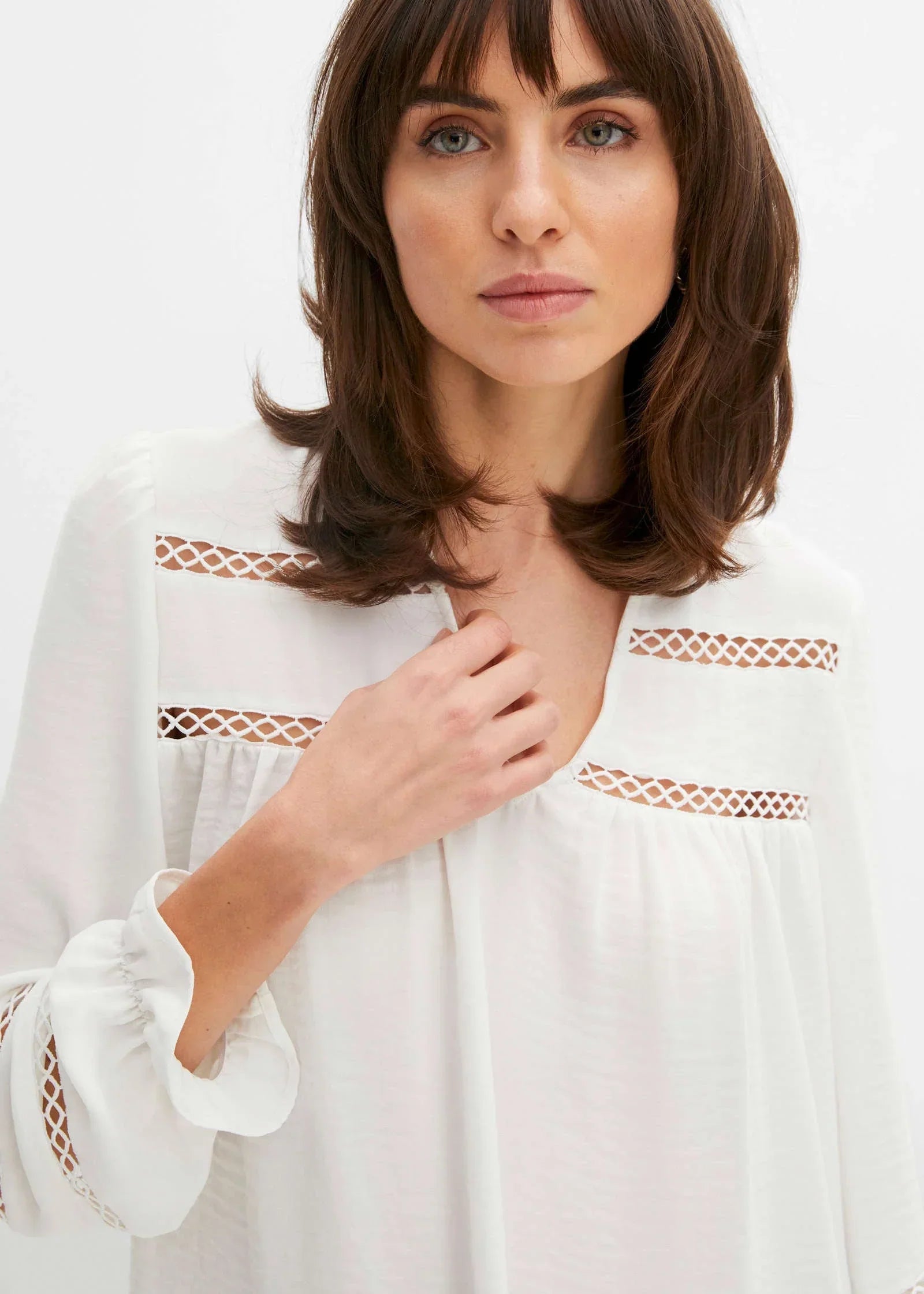 Lace Trim Blouse White