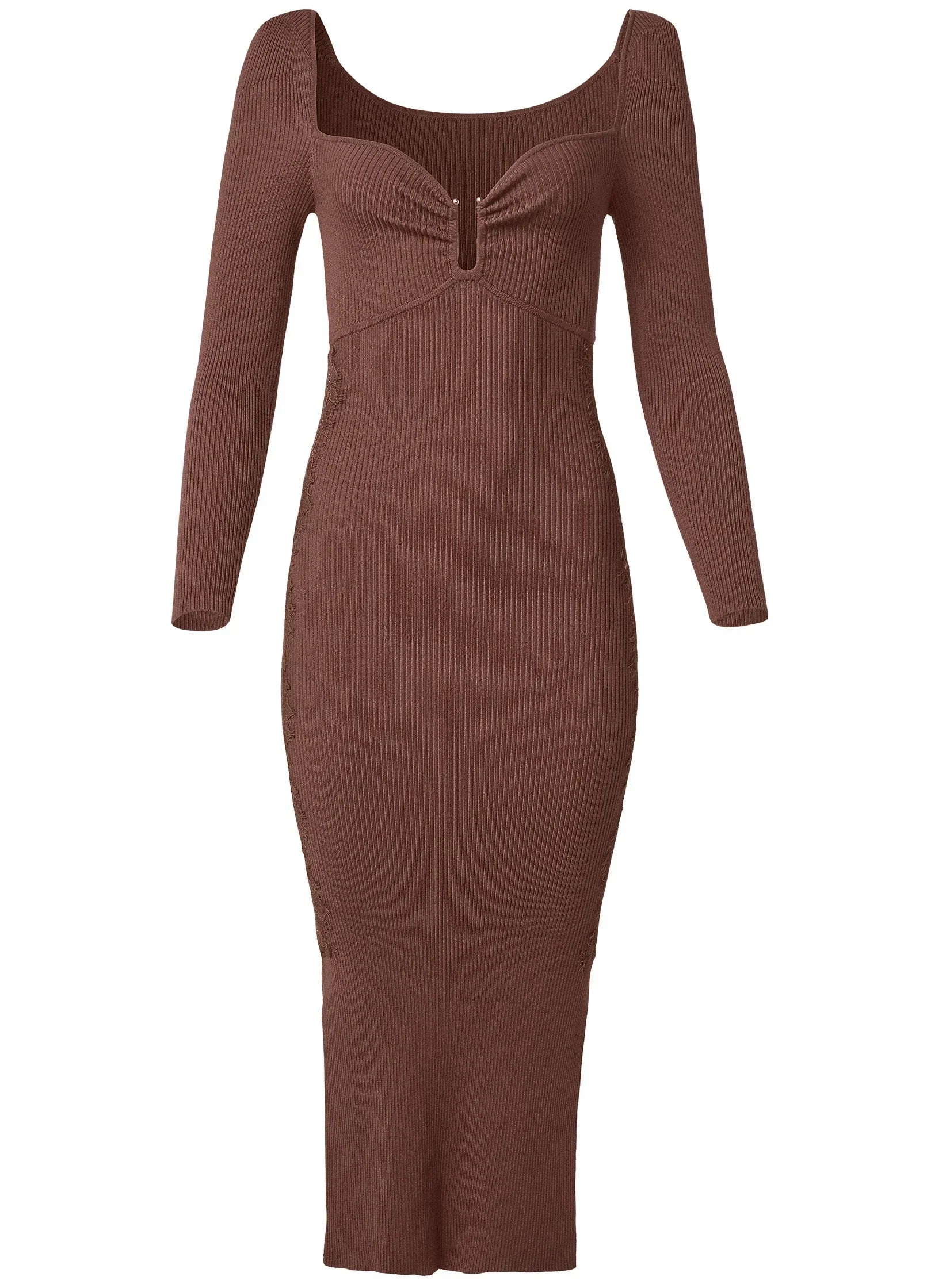 Lace Detail Sweater Dress Brown
