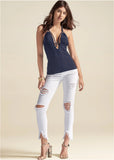 Triangle Hem Jeans White