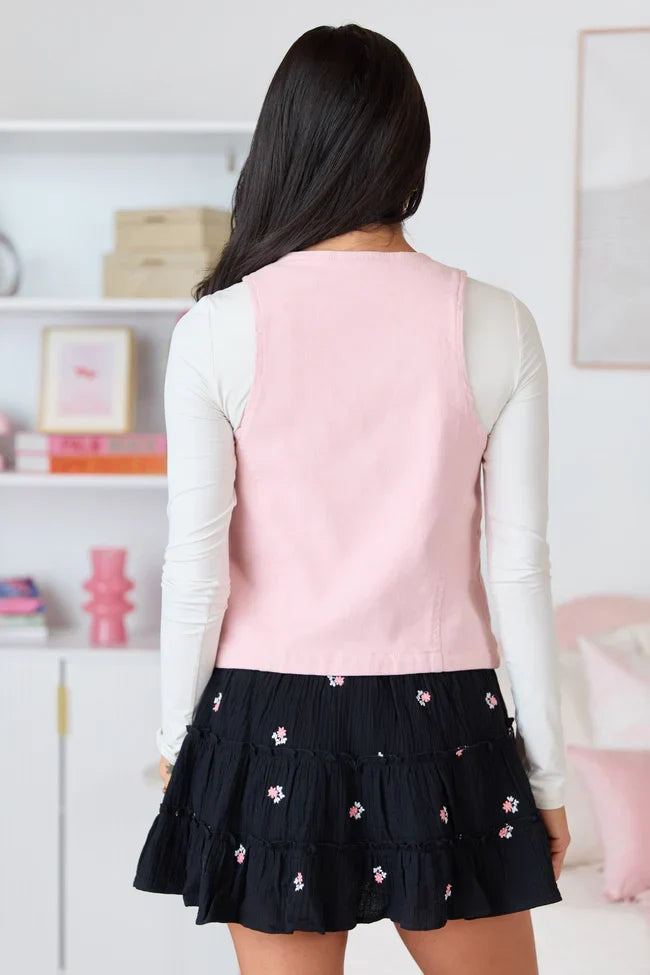 Beneath The Moon Pink Stretch Denim Vest SALE