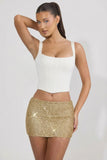 Embellished Low Rise Mini Skirt in Gold