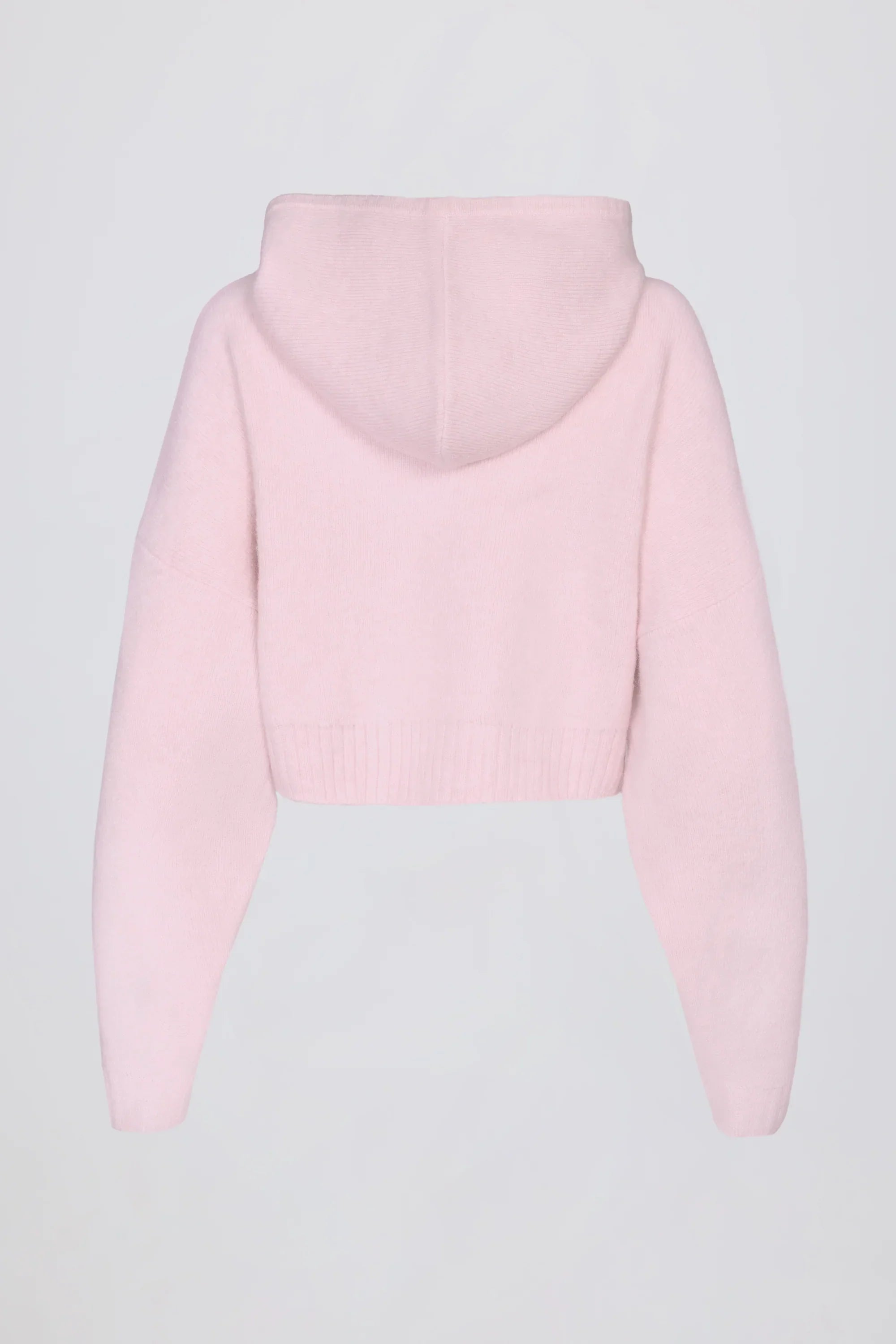 Soft Knit Zip Up Cropped Hoodie in Soft Pink