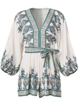 Paisley Print Linen Romper White Multi