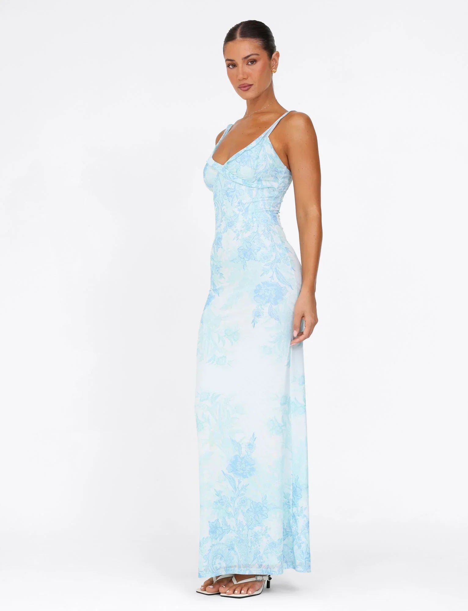 GUILIANNA FRILL MAXI DRESS BLUE FLORAL TAPESTRY