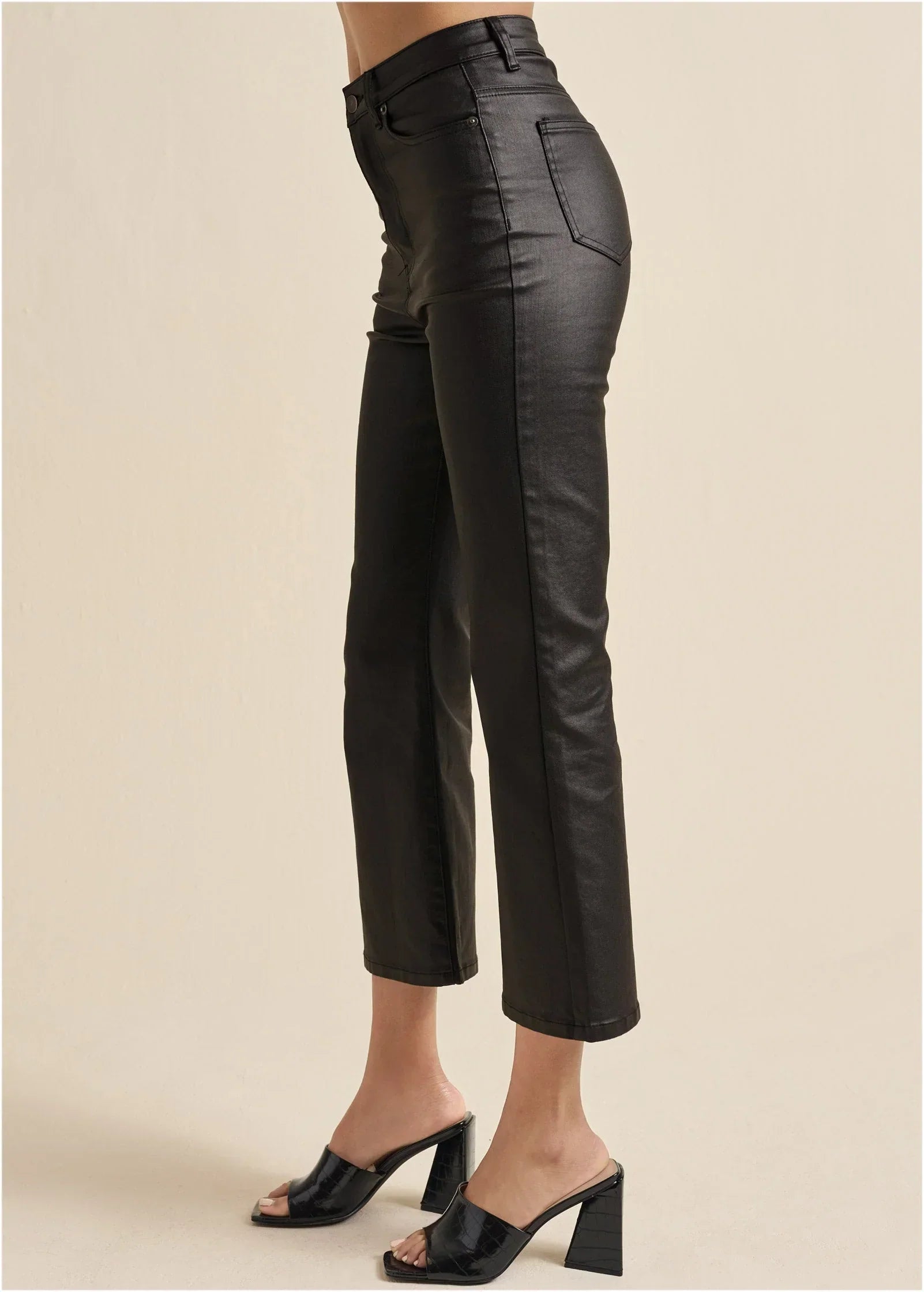 Coated Kick Flare Jeans Jet Black
