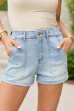 My Favorite Light Wash Seamed Denim Shorts