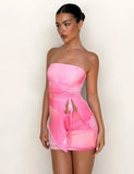 SARIAH MINI SKIRT PINK MACRO FLORAL PINK BLOSSOM
