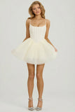 Embellished Corset Tulle Skirt Mini Dress in White