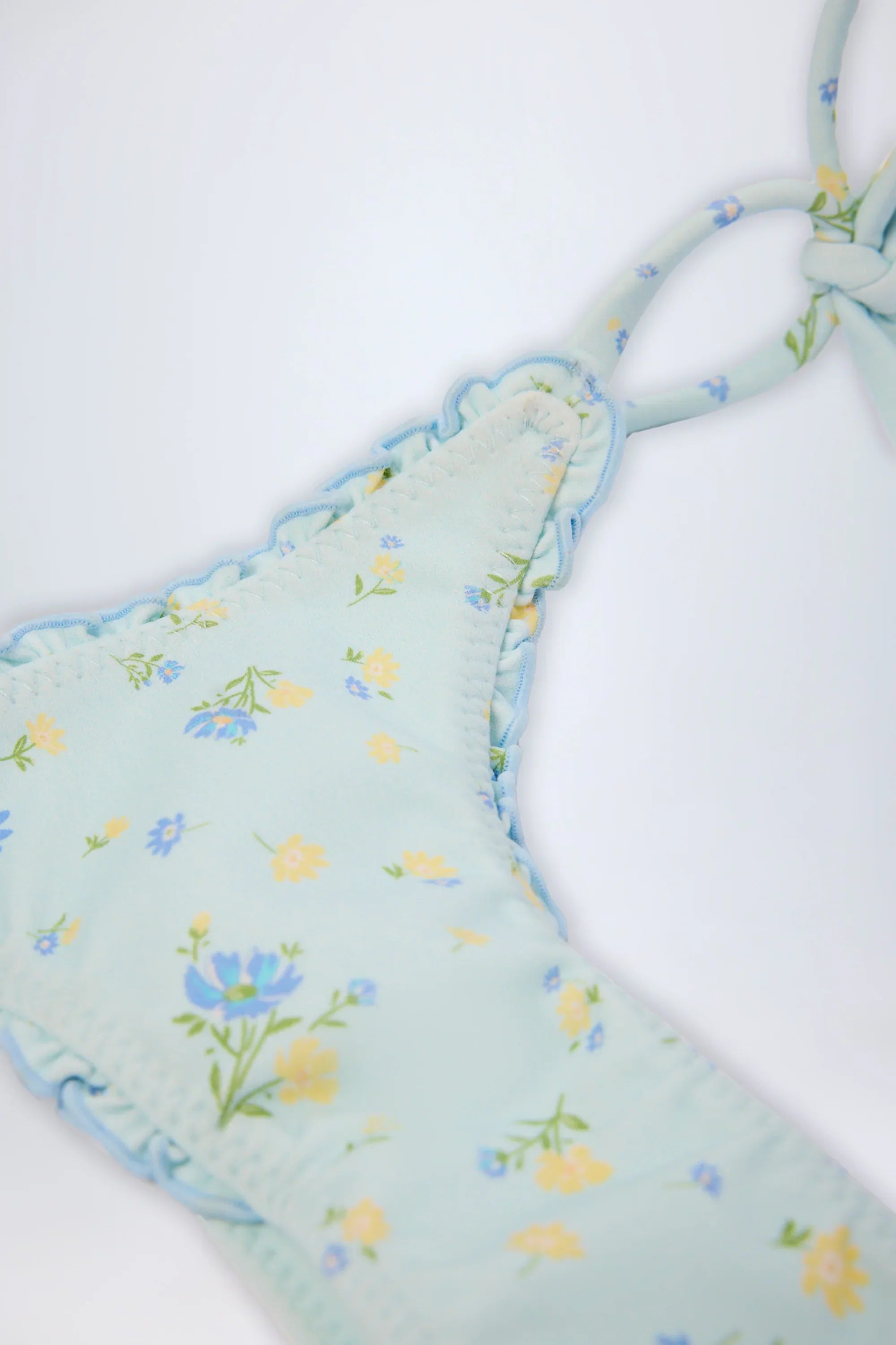 Side Tie Thong Bikini Bottoms in Blue Floral